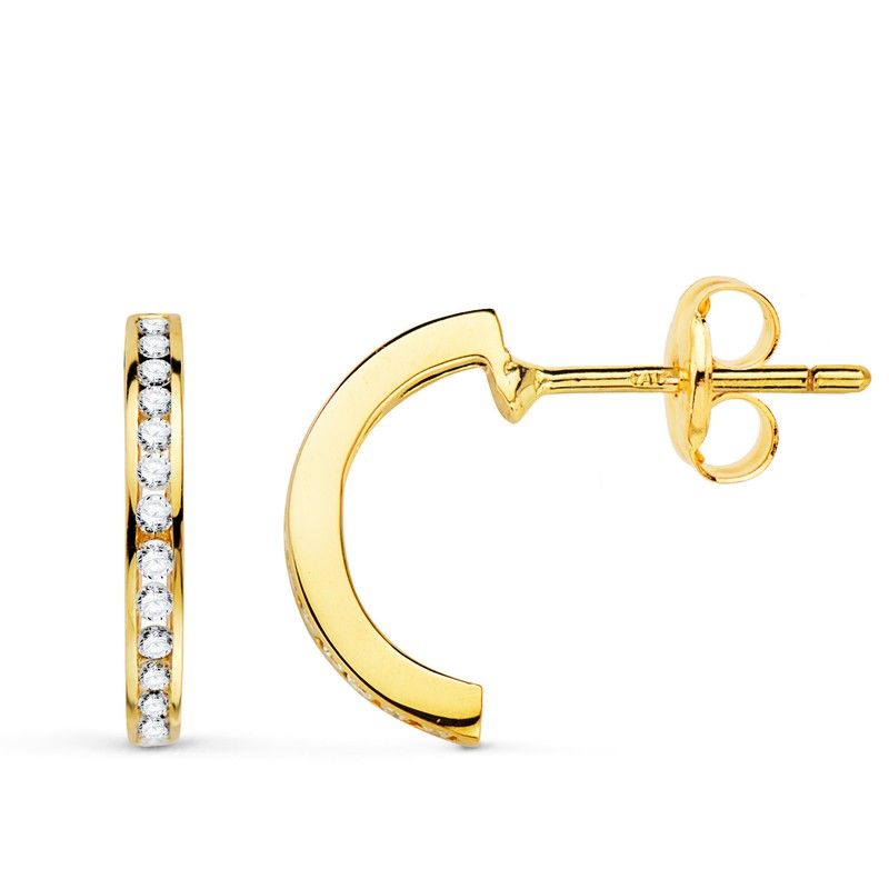 18k aros oro amarillo abiertos con 28 diamantes. 13 x 1,5 mm - 0.225 qts presion