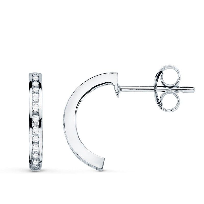 18k aros oro blanco abiertos con 28 diamantes. 13 mm - 0.224 qts presion