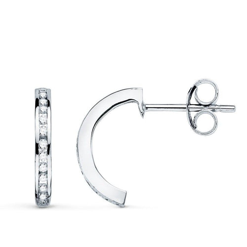 18k aros oro blanco abiertos con 28 diamantes. 13 mm - 0.224 qts presion