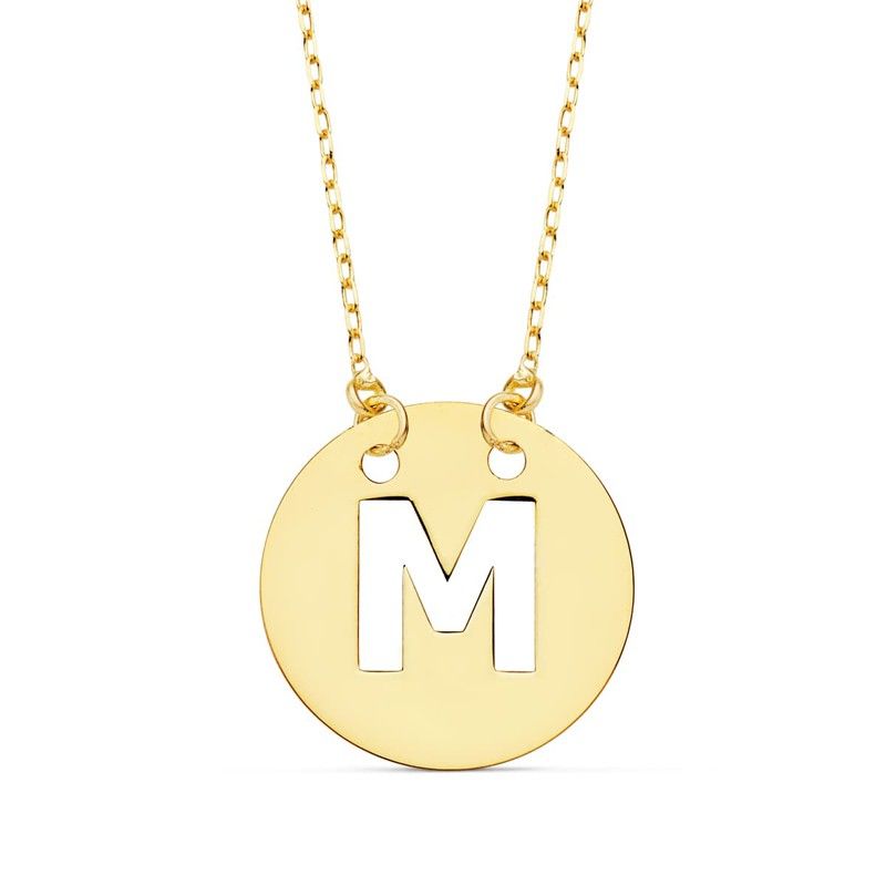 18k colgante placa con calado de letra del alfabeto latino en mayúscula 15 mm y cadena forzada de 42 cm