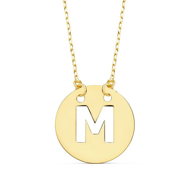 18k colgante placa con calado de letra del alfabeto latino en mayúscula 15 mm y cadena forzada de 42 cm