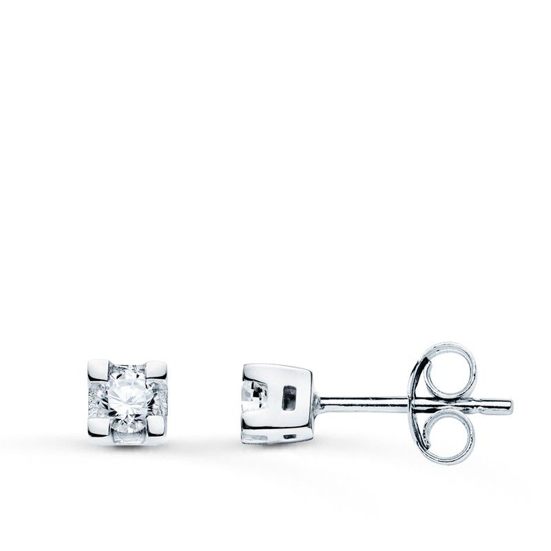 18k pendientes oro blanco con diamantes talla brillante 0.20 qts. si-h cierre presion