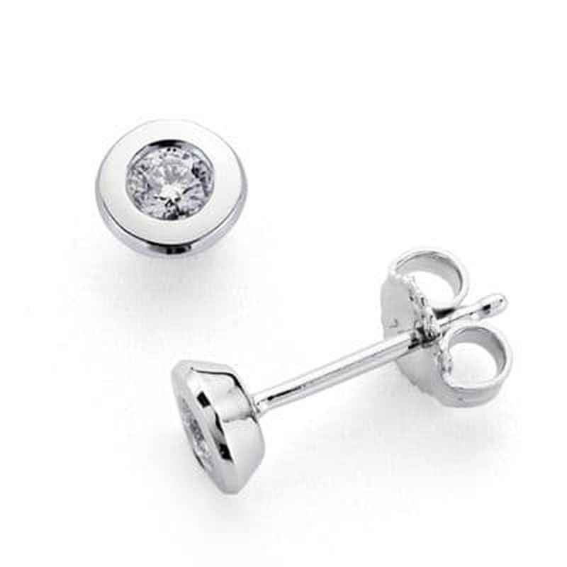 18k pendientes oro blanco diamantes talla brillante chaton 0.200 qts. 5mm cierre presion