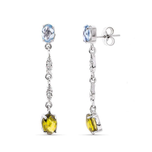 18k Pendientes Oro Blanco Piedras Agua Marina Y Topacio Ambar
