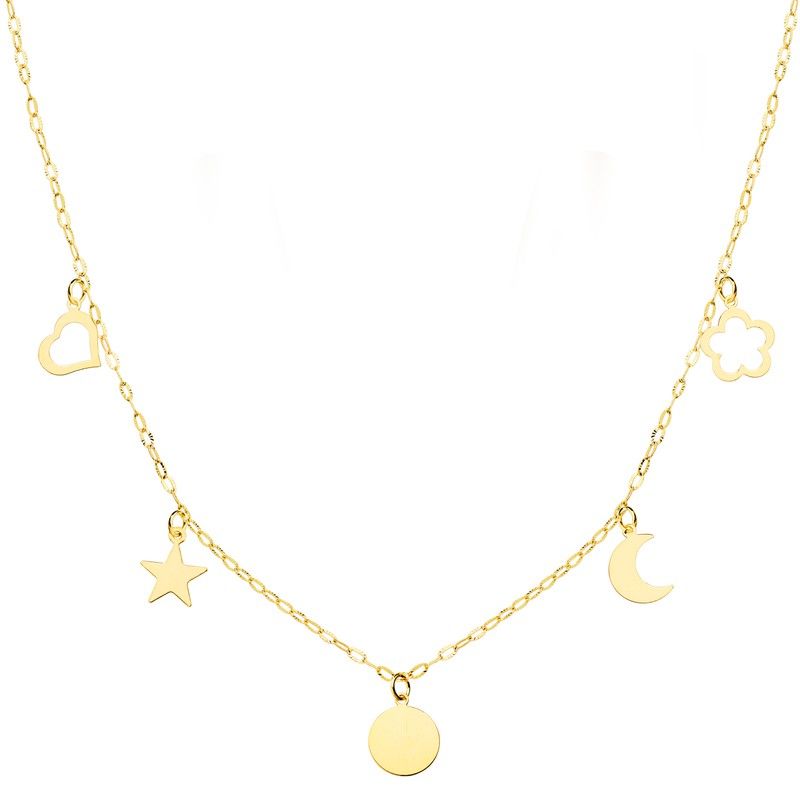 22081  Gargantilla con corazones, estrellas y lunas , oro 18Kts
