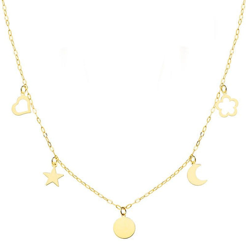 22081  Gargantilla con corazones, estrellas y lunas , oro 18Kts