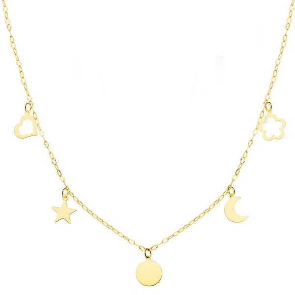 22081  Gargantilla con corazones, estrellas y lunas , oro 18Kts
