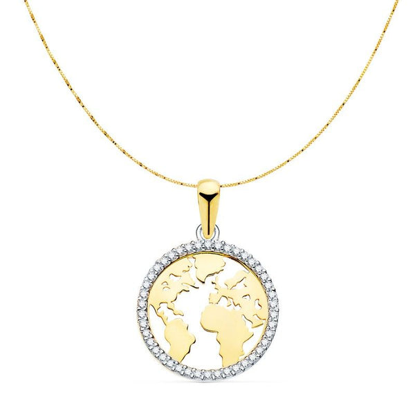 8K COLGANTE ORO BICOLOR BOLA MUNDO CON CIRCONITAS 16 MM. CAD. VENECIANA 42+3 CM