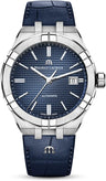 Maurice Lacroix AIKONIC Bisel Azul Manecillas Platead as Correa Azul Oscuro.  ai1000-ss001-430-1