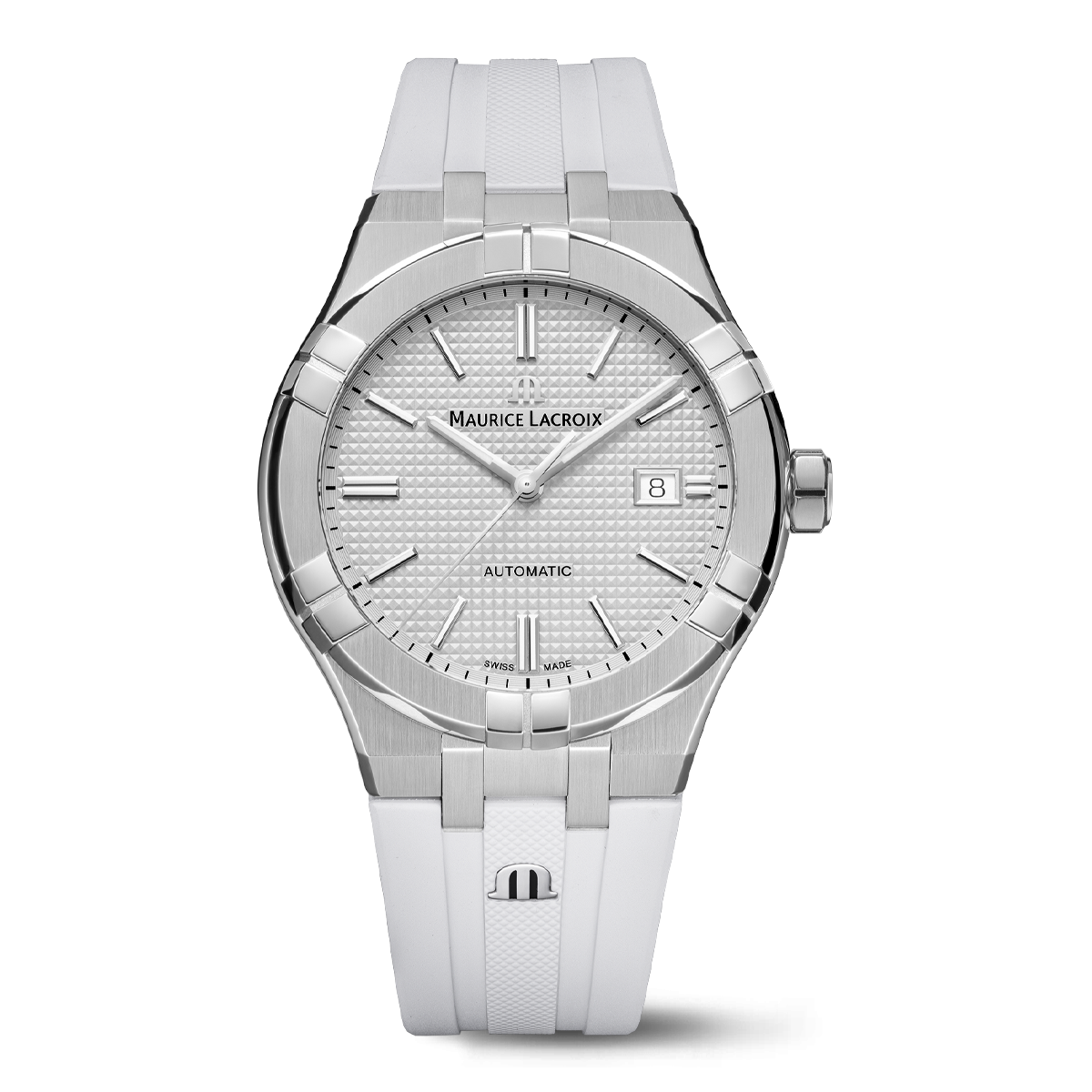 Maurice Lacroix AIKONIC Bisel Blanco Manecillas Plateadas  Correa Blanca ai1000-ss001-330-3