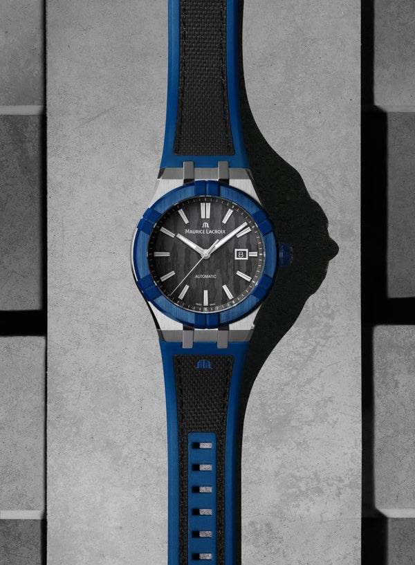 Maurice Lacroix AIKONIC  ai1000-ss001-330-2 Bisel Negro Manecillas Azul Claro Correa Azul