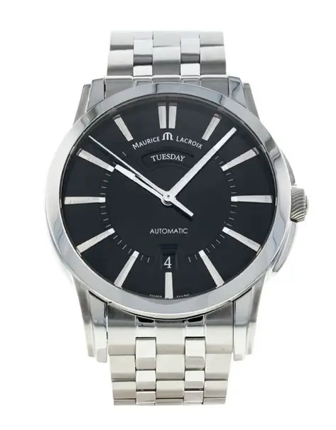 MAURICE LACROIX Pontos Day-Date Plateado /  pt6158-ss001-23e  Piel Negra