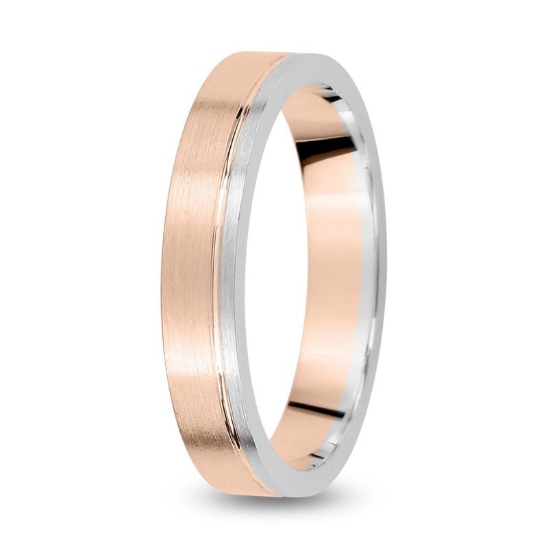 Alianza de boda plana con ranura en oro bicolor mate A18630P35