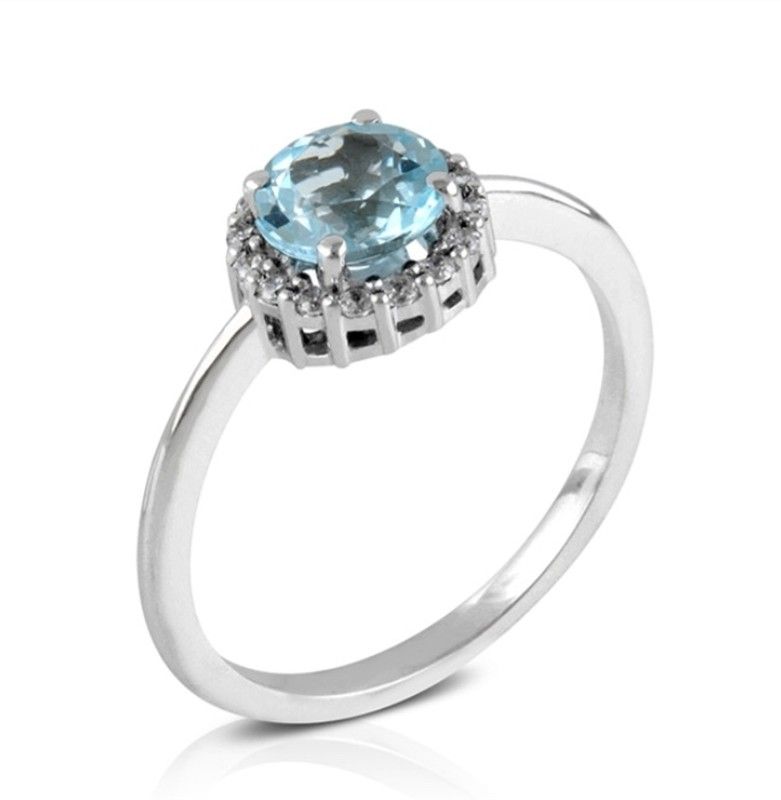 Anillo en oro blanco 18 quilates topacio azul y brillantes