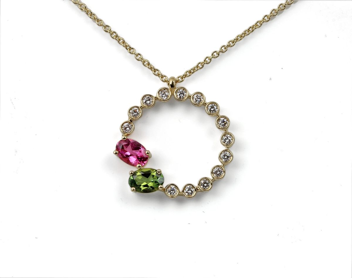 Colgante oro amargo diamantes y tourmalina 812403