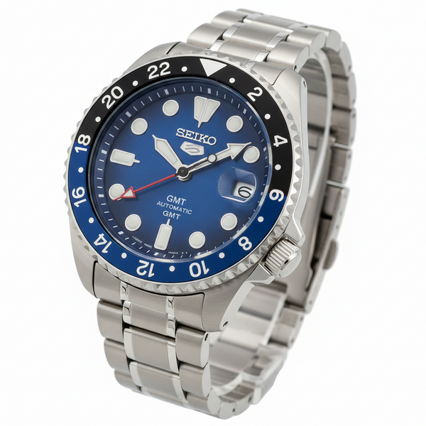 El SEIKO 5 Sports GMT Automatic en color Azul SRPG29K1
