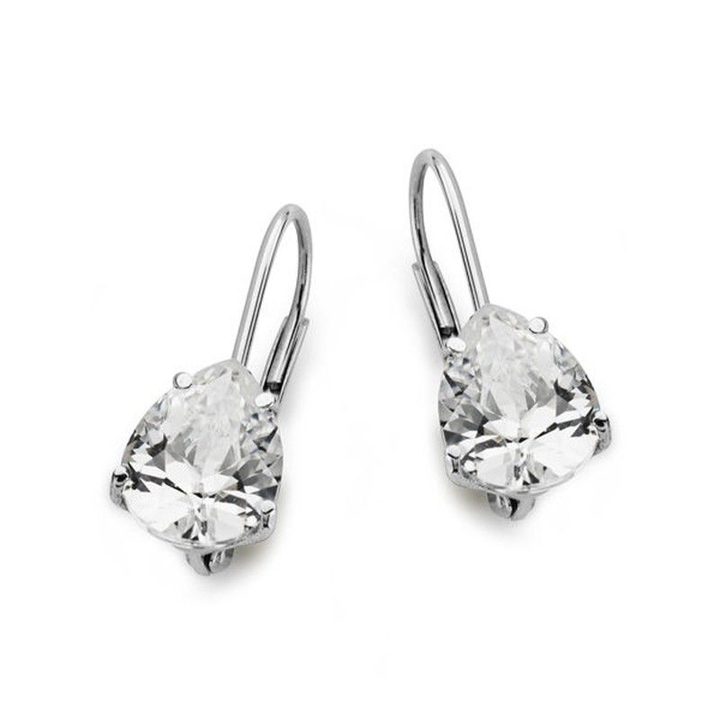 Pendientes Circonita Pera Oro Blanco 20x7mm