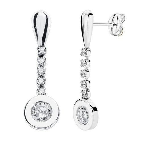 18k pendientes oro blanco circonitas 25x7 mm