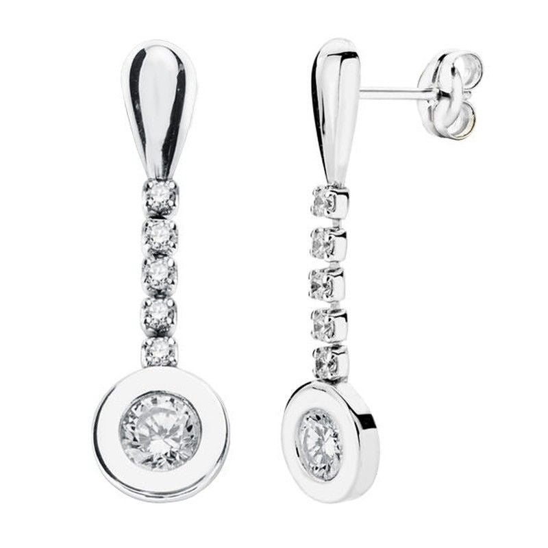 18k pendientes oro blanco circonitas 25x7 mm