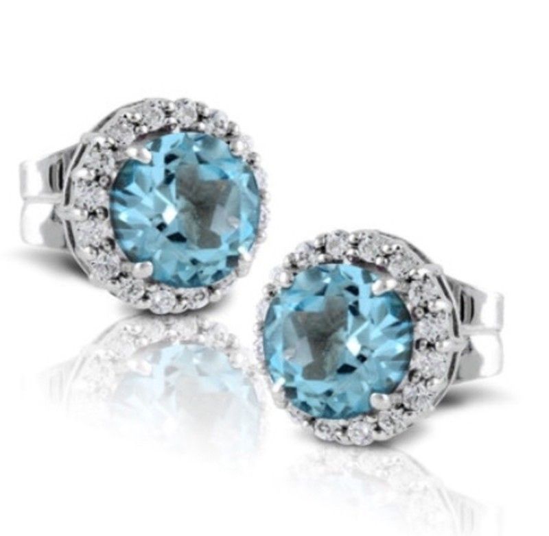 Pendientes oro blanco 18 quilates, diamantes y topacio azul. 28081101101